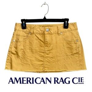 AMERICAN RAG CIE Distressed Mustard Mini Skirt Yellow Gold Stretch Junior 3